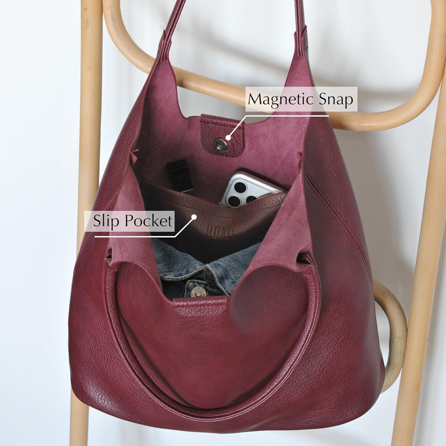 Soft Vegan Leather Tote Bag for Women Hobo Handbag Purse for Travel and Everyday - Image 5