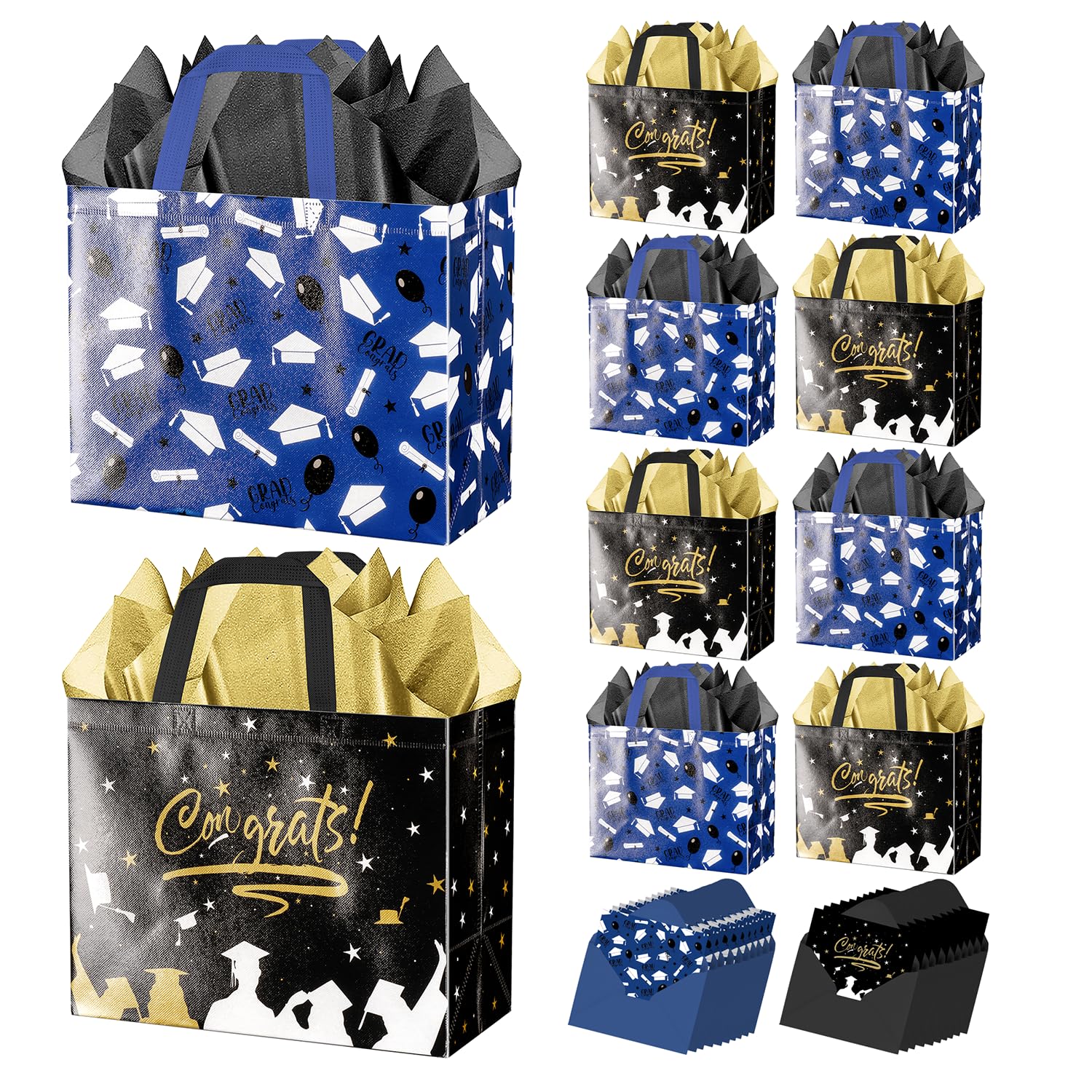 JWSCYSY 10Pcs Large Reusable Graduation Gift Bags with Card and Tissue Paper, Non-Woven Congrats Grad Bag with Handles for Boys, Girls High School, College Graduation Party Favor. — image 1