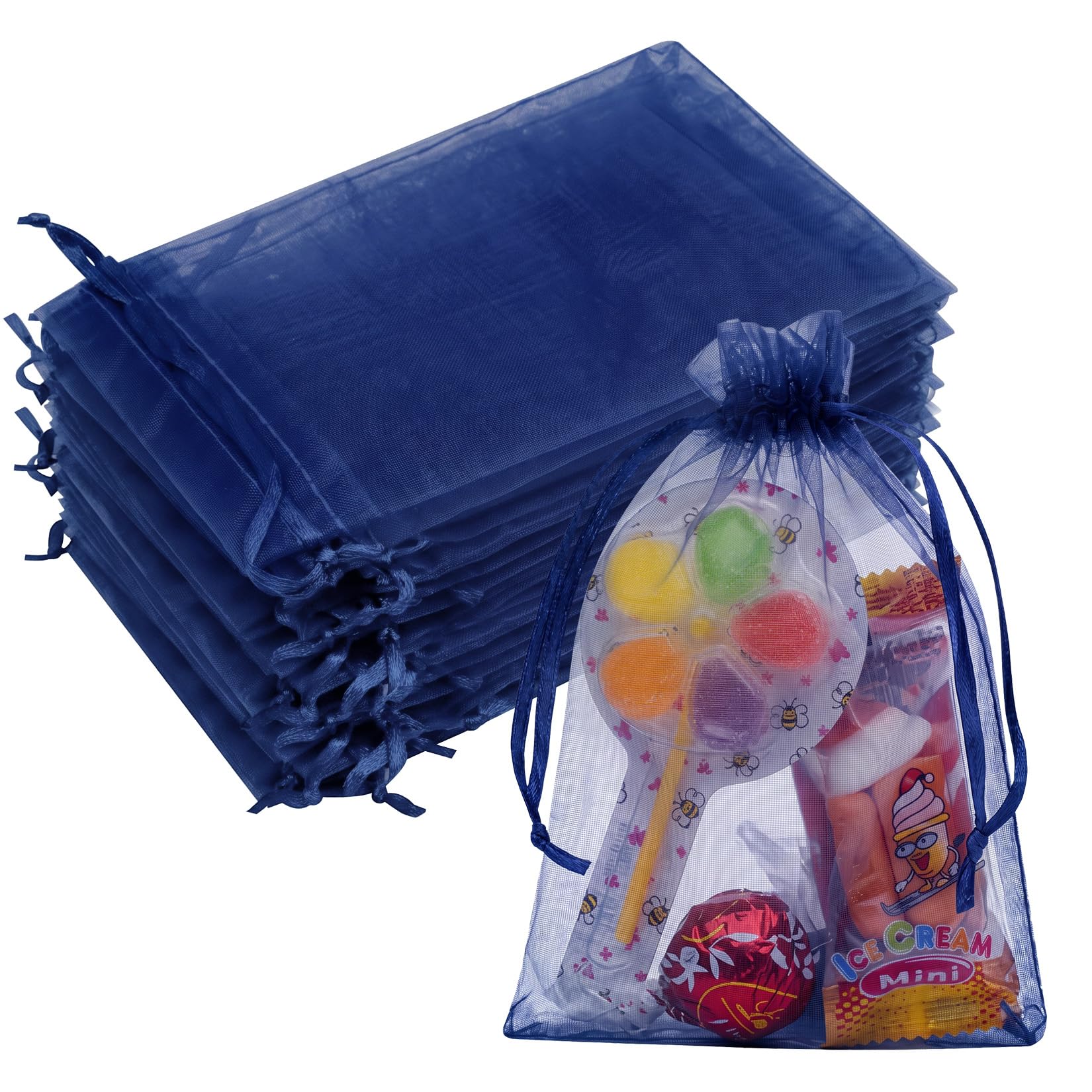 Crweety 50PCS Organza Bags 4x6 Navy Blue Small Gift Bags Mesh Drawstring