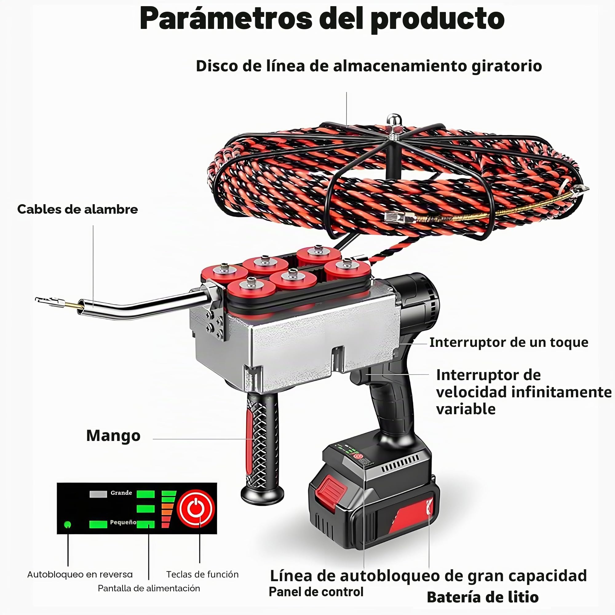 Máquina para Pasar Cables, pasacables Oculto para tuberías a través de Paredes, máquina de tracción eléctrica, máquina automática para Pasar Cables con Velocidad Variable 1Battery-25000mah