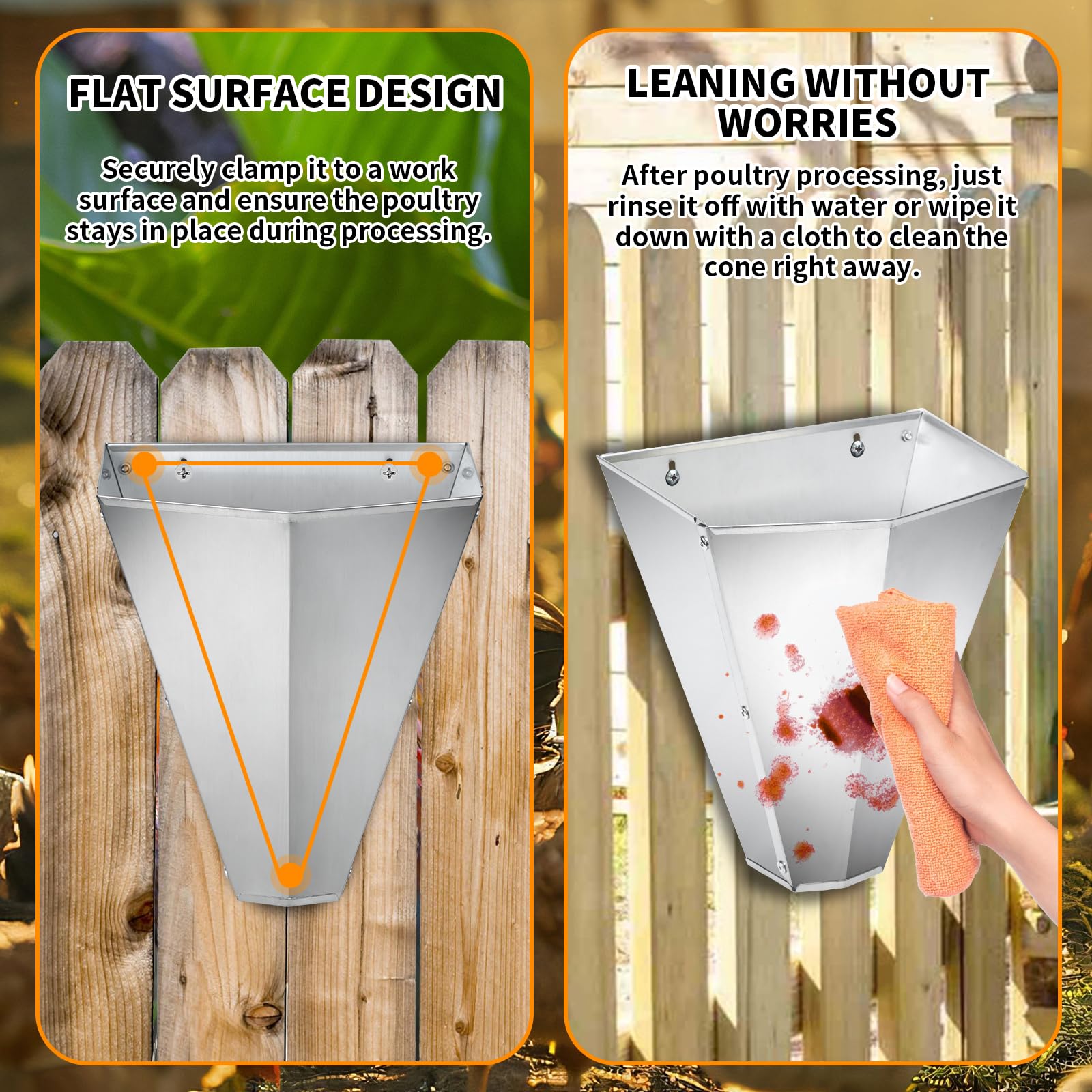 Cono de retención de pollo de acero galvanizado de gran tamaño para aves de corral, adecuado para capas grandes, asadores, asadores y pavos de hasta 14 libras, cono de matar con parte trasera