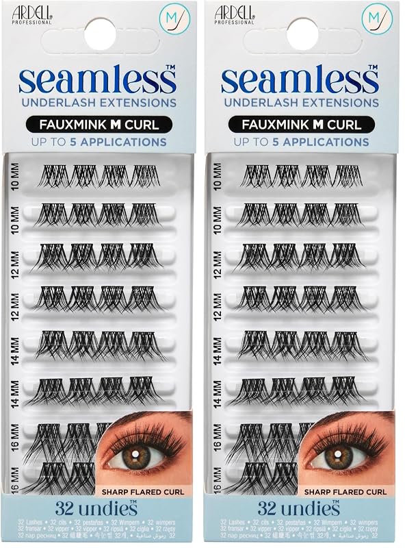 Kit de extensões de cílios Ardell Seamless Underlash Fauxmink M Curl com 32 tufos, 2 pacotes