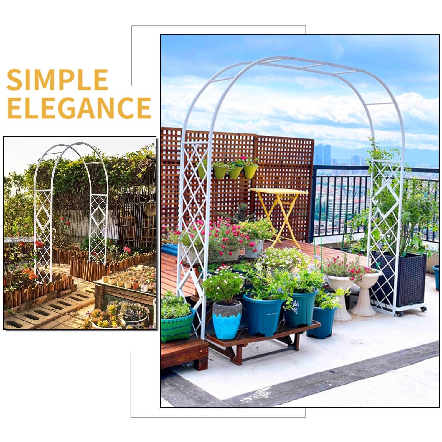 Ele - Arco per rose in metallo robusto, pergolato e traliccio per decorazione esterna, supporto per piante resistente alle intemperie, 360 x 230 cm, ideale per giardini e composizioni floreali