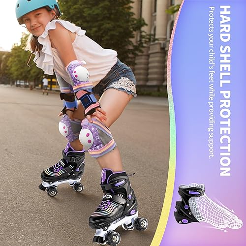 Miniatura 6 de SULIFEEL Patines ajustables para niñas con ruedas iluminadas y ondulación colorida, 4 tamaños, patines ajustables para niños pequeños y jóvenes