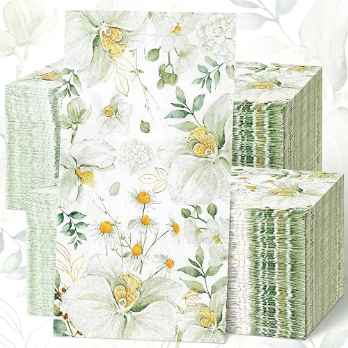 200 Pcs Guest Napkins Bathroom Napkins Guest Disposable Hand Towels Dinner Paper Napkins Decorative Towels for Wedding Holiday Anniversary Birthday Tea Party Baby Shower (Rectangle Cymbidium)