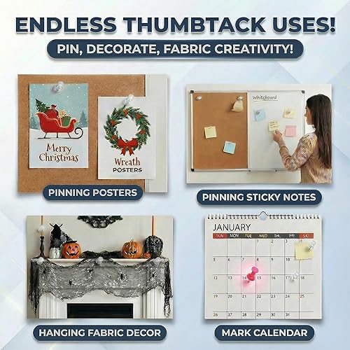 Miniatura 9 de 200 tachuelas para pulgares pasador transparente para tablón de anuncios, cabeza de plástico y punta de acero, chinchetas reutilizables de corcho