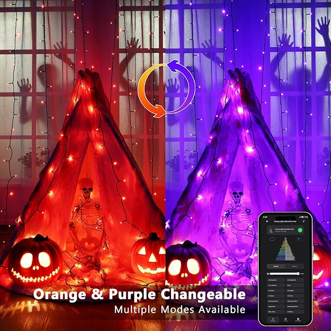 Brizled Smart Halloween Lights, 300 LED 98FT Orange & Purple Color Changing String Lights
