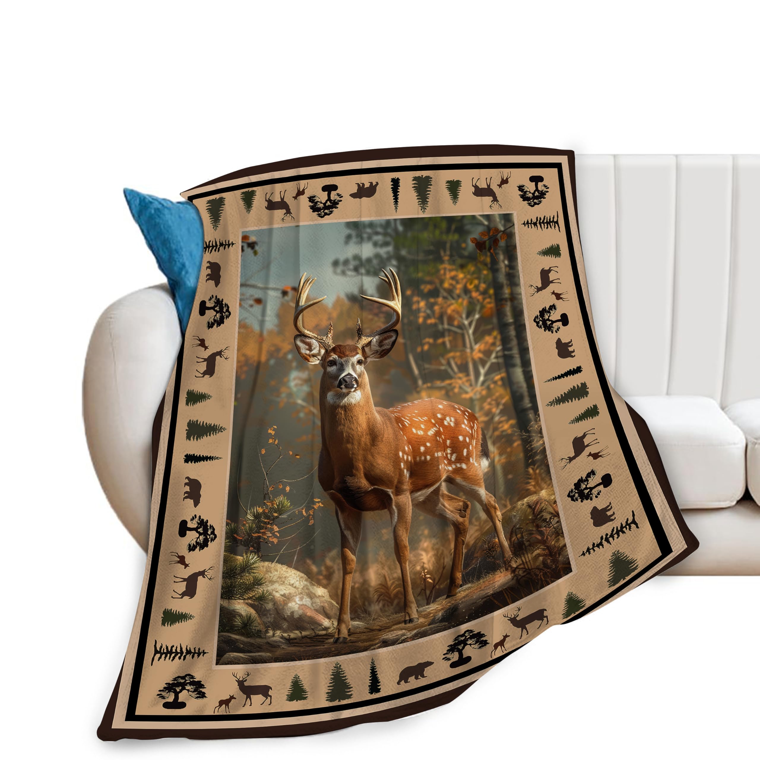 Deer Elk Animal Fleece Throw Blanket - Super Soft Warm Cozy Fluffy Lightweight Flannel Gift for Women Girls Kids Adults - Hunting Theme 50"X40" — image 1