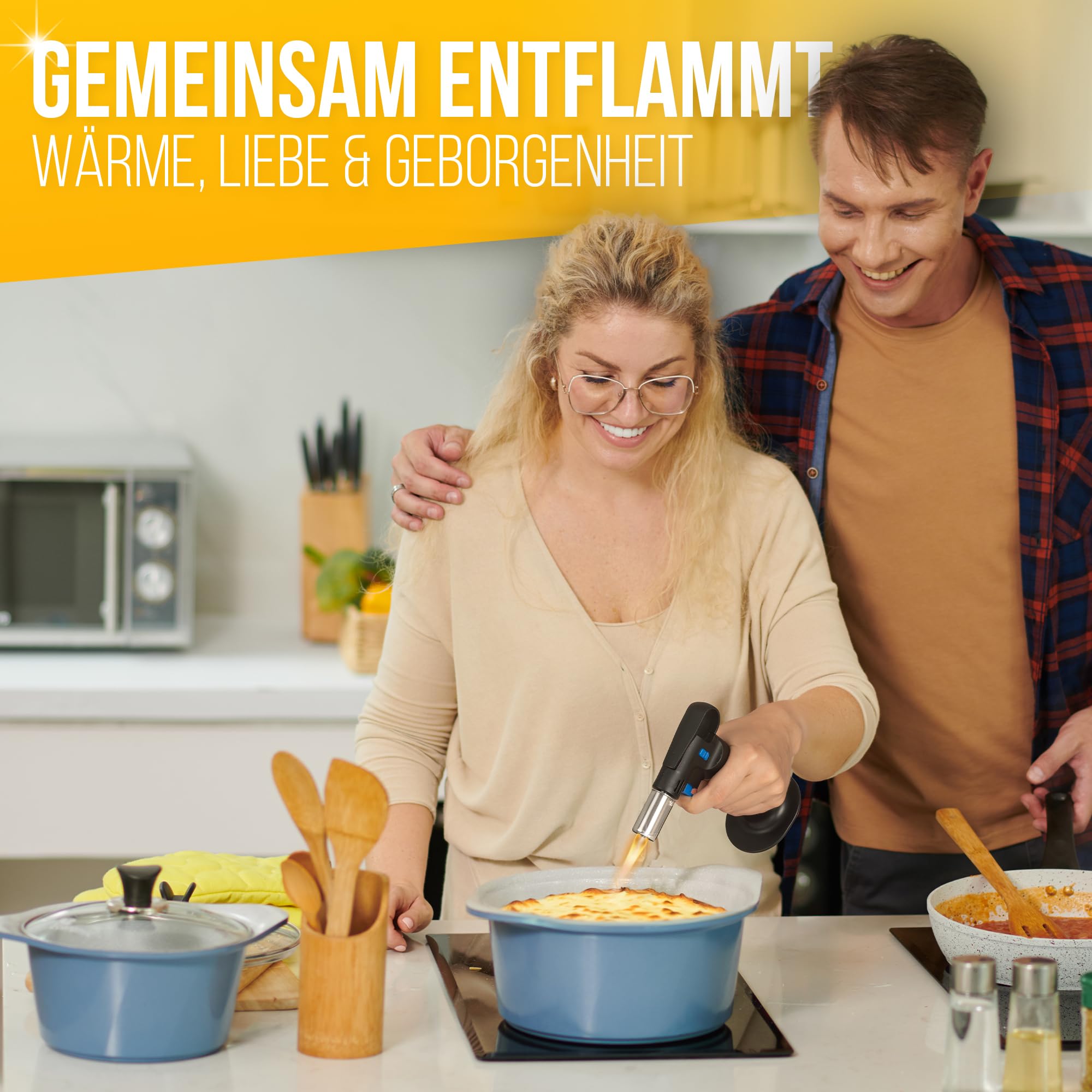 MAGNUM® Flambierbrenner [inkl. 300 ml Gas ] 1300 ∘C – Premium Creme Brulee Brenner, nachfüllbar mit Sicherung – Ideal zum Karamellisieren, Flambieren & Bräunen