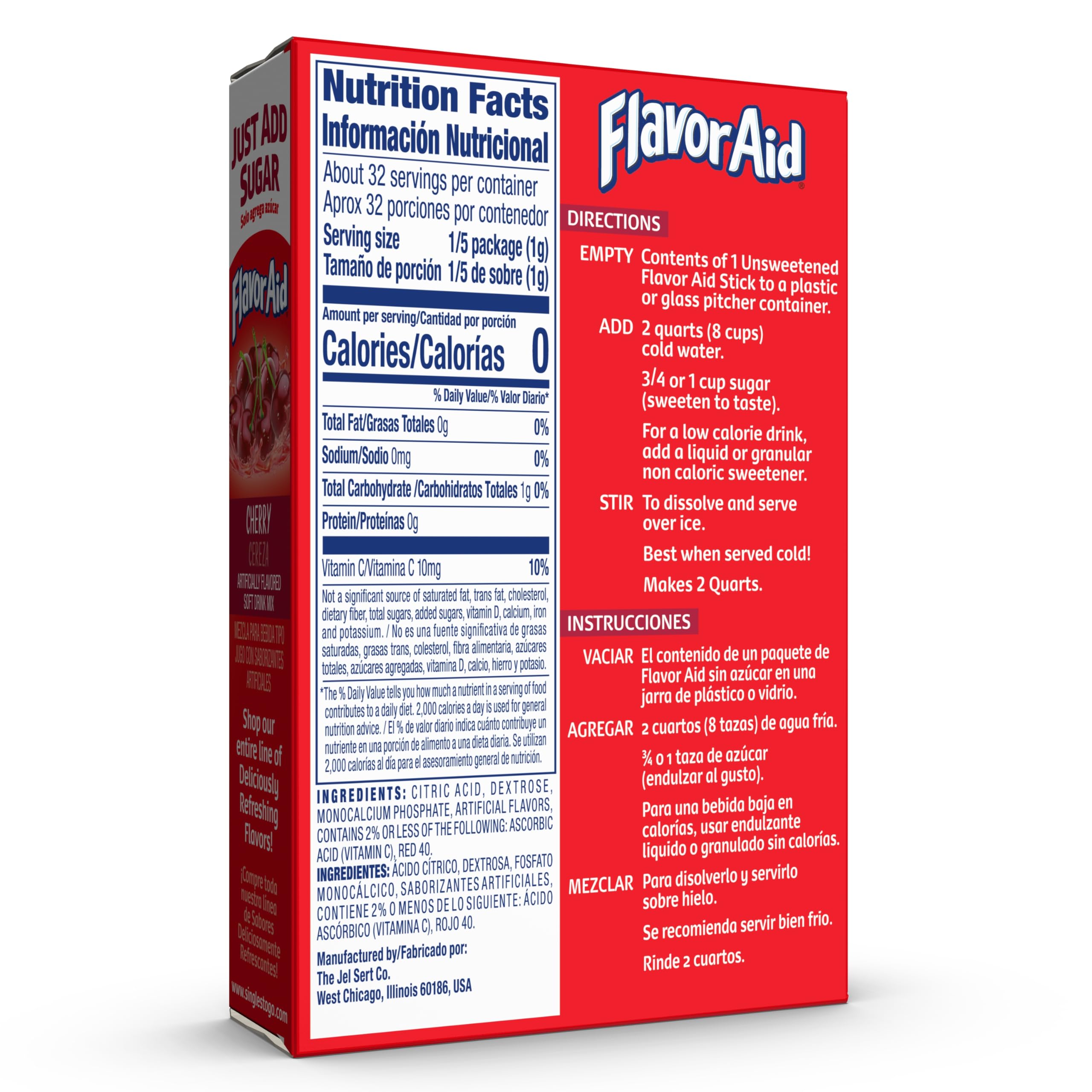 Flavor Aid Cherry Unsweetened Drink Mix Pitcher Packets, 2 Quart (6 Sticks), 72 Count