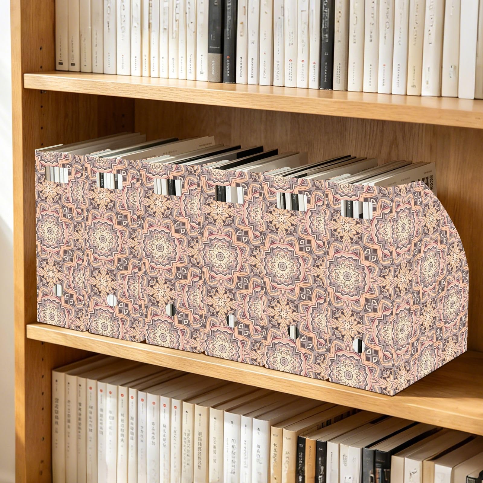 Boho kwiatowy beżowy organizer na dokumenty do domowego biura