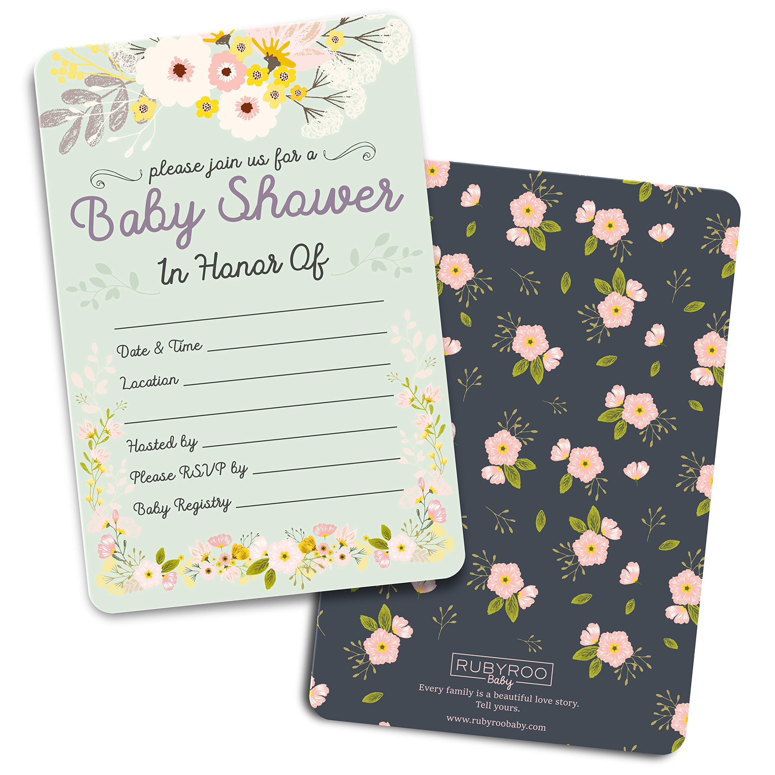 RubyRoo Baby Zaproszenia prysznicowe - 30 kart + koperty. Neutralna płeć dla chłopca lub dziewczynki. Dopasuj gry na baby shower, dekoracje i upominki