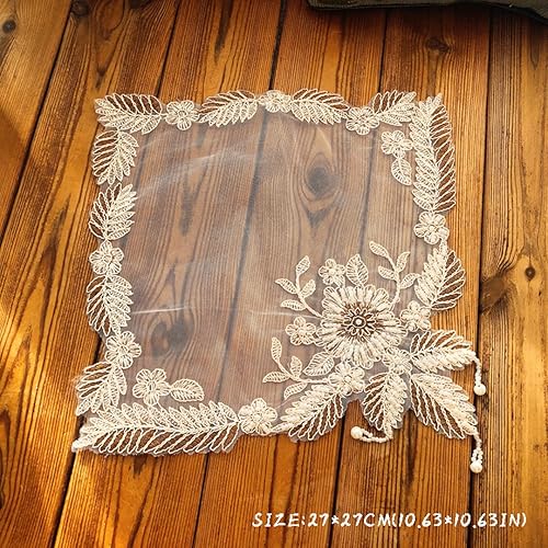 Miniatura 2 de Mantel cuadrado de encaje bordado con perlas, mantel cuadrado de macramé, mantel de mesita de noche, mantel de mantel decorativo