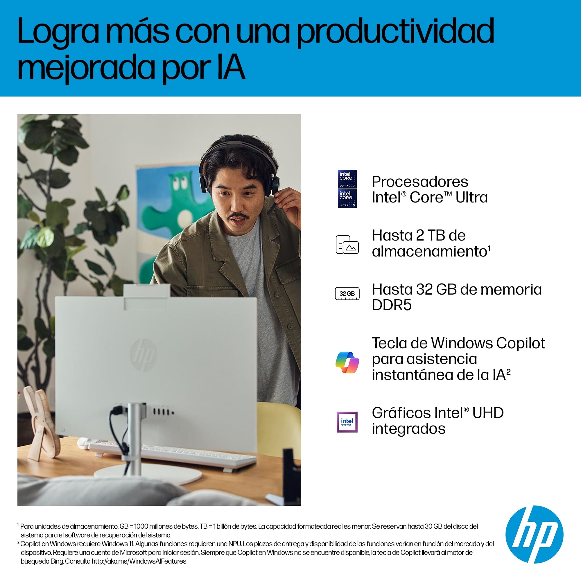 HP 27-cr2002ss - Ordenador de 27" Full HD con Cámara, Teclado y Ratón Inalámbricos (Intel Core Ultra 5 225U, 32GB RAM, 1TB SSD, Intel UHD Graphics, Windows 11) Blanco - Teclado QWERTY Español — view 5