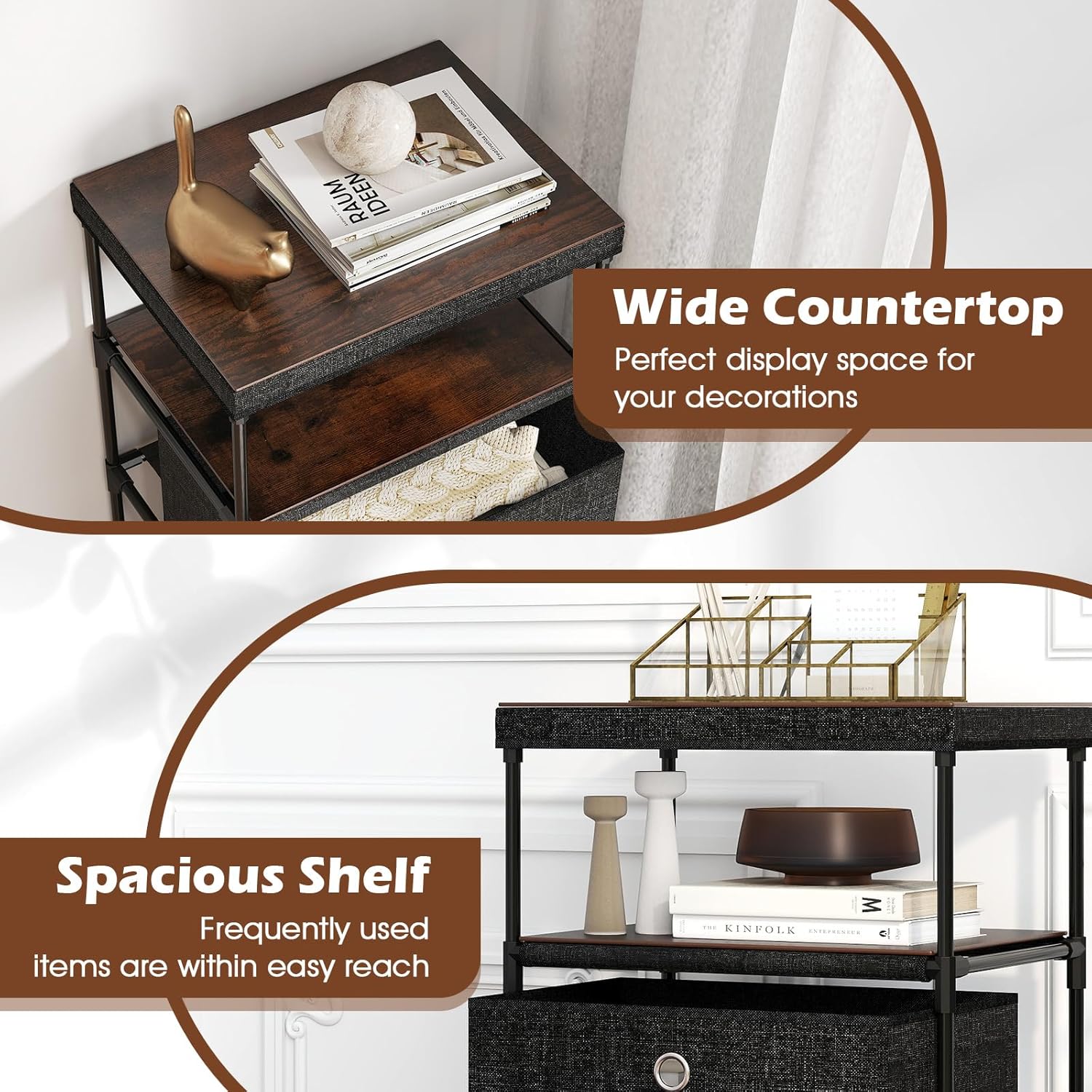Giantex Dresser with 4 Drawers, Fabric Storage Tower with Wood Top & Metal Frame, Industrial Organizer Unit, Storage Organizer, Chest of Drawers for Living Room, Office, Closet, Hallway & Entryway