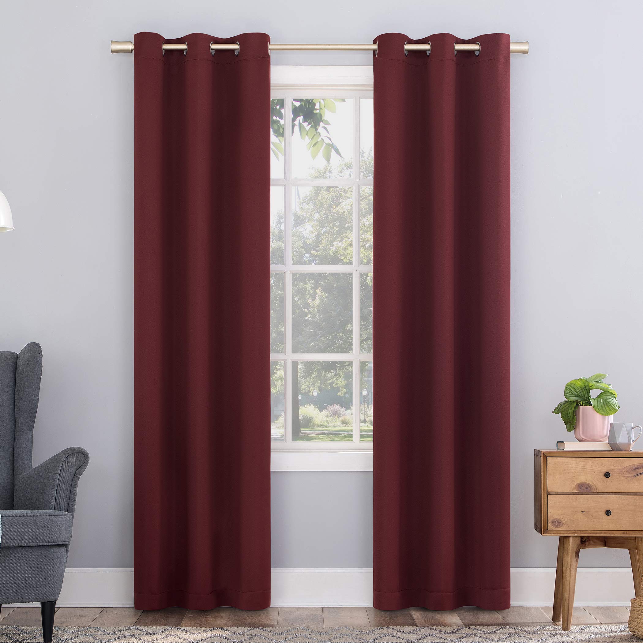 Sun Zero Easton Energy Saving Blackout Grommet Curtain Panel, 40" x 63", Wine Red
