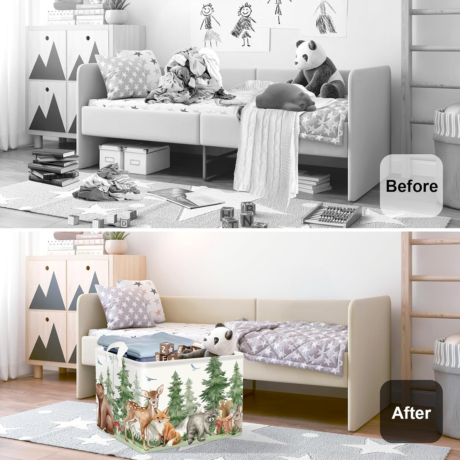 Forest Animals Baby Laundry Hamper Collapsible Clothes Kids Storage Basket Bear Fox Large Boys Girls Gift Toy Box Bin for Nursery, Deer, 36L