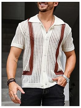 Amazon.com: Verdusa Men's Cuban Crochet Shirts Short Sleeve