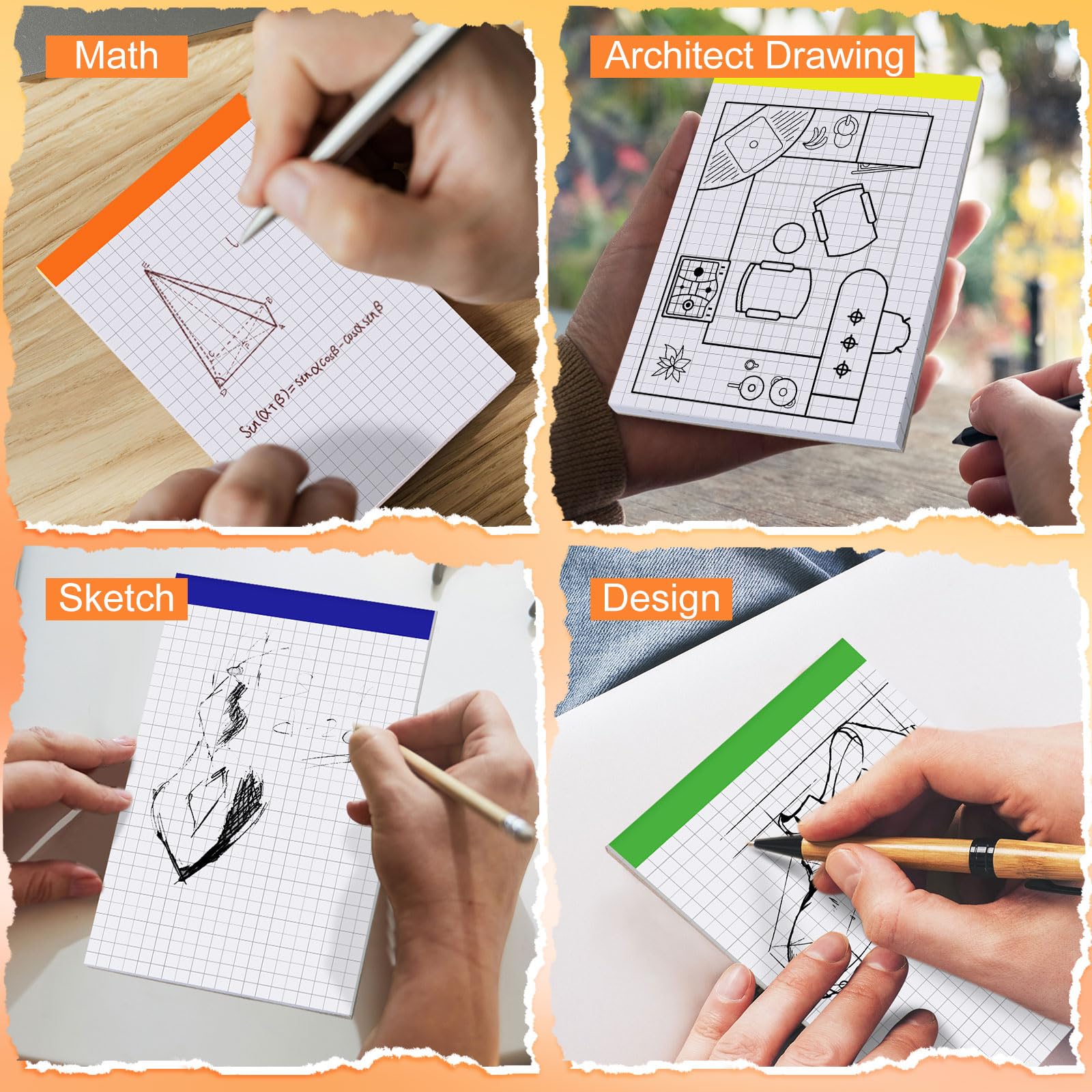 Snapklik.com : Tenceur 8 Pack Grid Paper Pad 4 X 6 Inch Graph Paper Pad ...