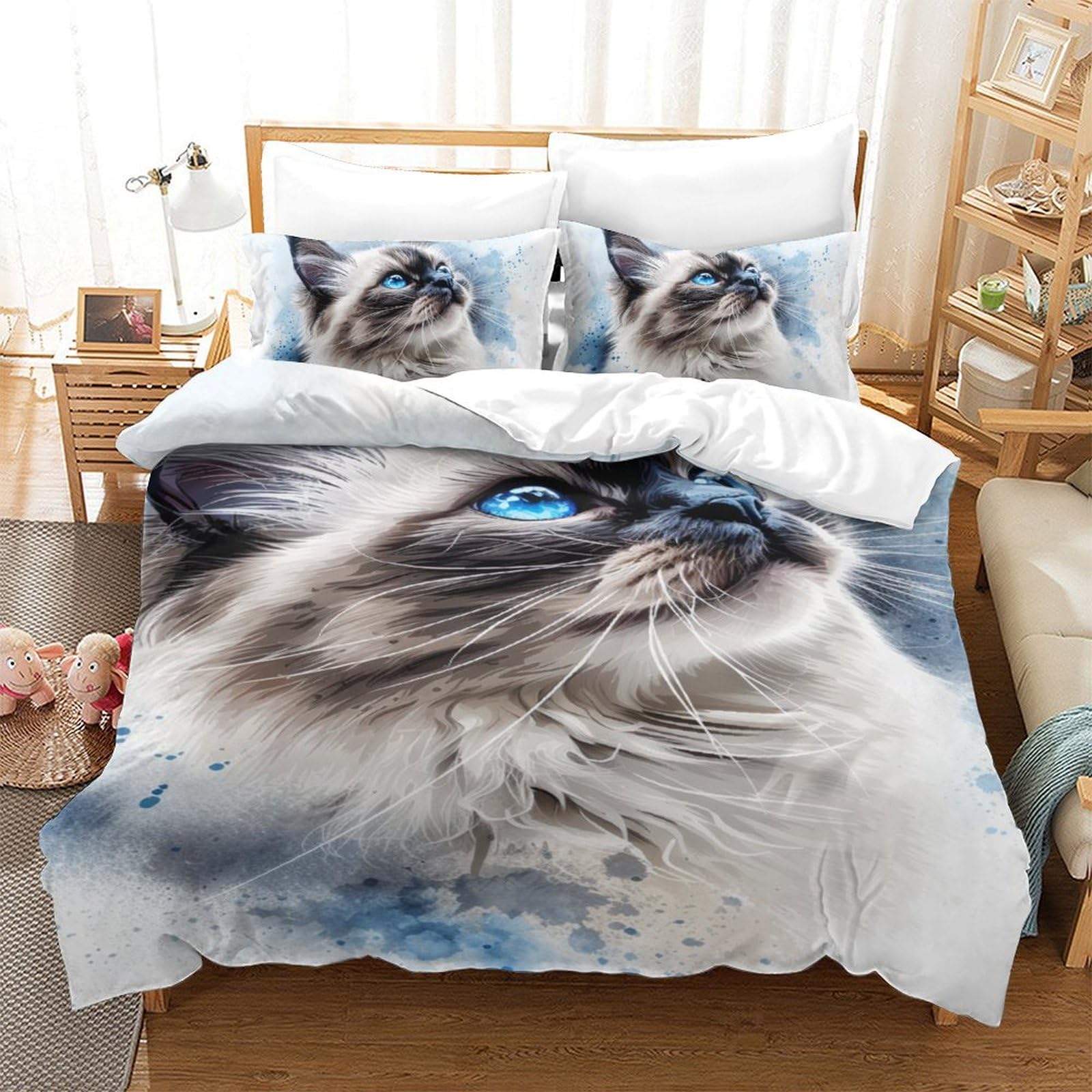 LKBASOEGD Ragdoll 3D Printed Quilt Cover Set 3 Pieces Bed Duvet Set Soft Microfiber with Zipper Closure，Pillowcases for Teens And Adults Single（140x200cm）
