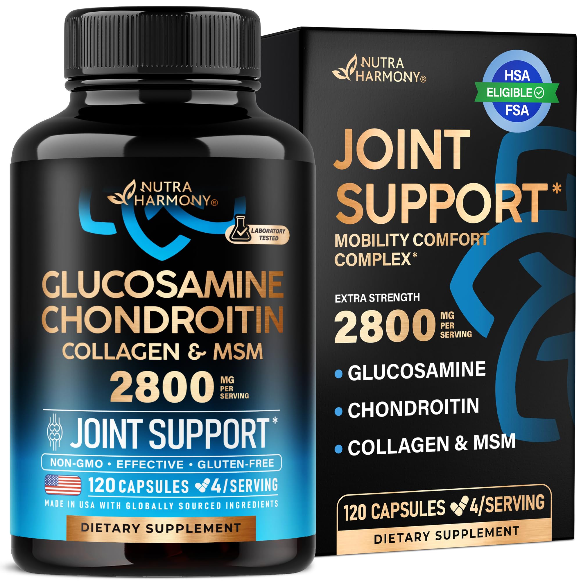 Glucosamine Chondroitin MSM Collagen - Joint Supplements 2800 mg - 120 Caps 120 Count (Pack of 1)