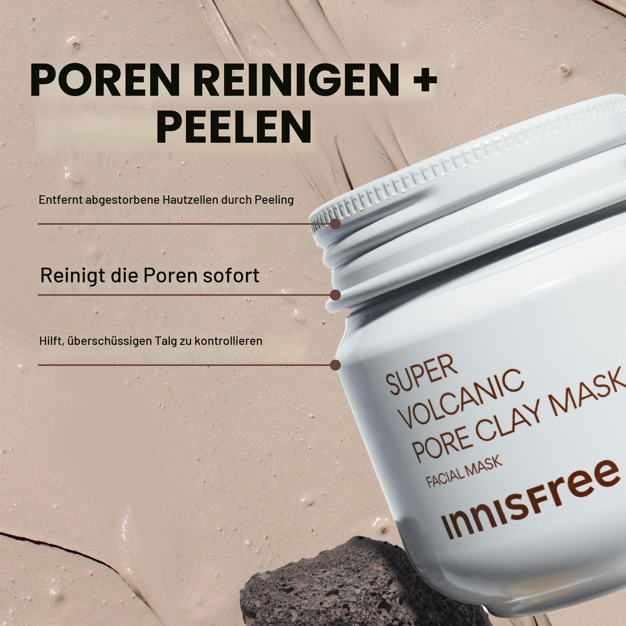 innisfree Super Volcanic Pore Clay Mask, Korean Pore Clearing Clay Mask with Volcanic Clusters and AHA