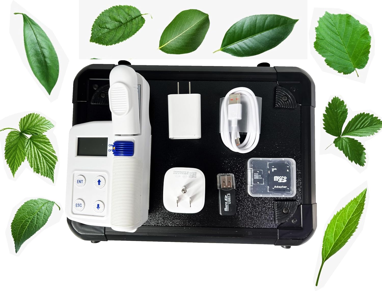Leaf Chlorophyll Meter Multi-functional 4 in 1 With 16GB Capacity Data Storage Chlorophyll 0.0-99.99SPAD Leaf Nitrogen Content 0.0-99.99mg/g Blade Temperature -10~99.9℃ Leaf Humidity 0.0-99.9RH%