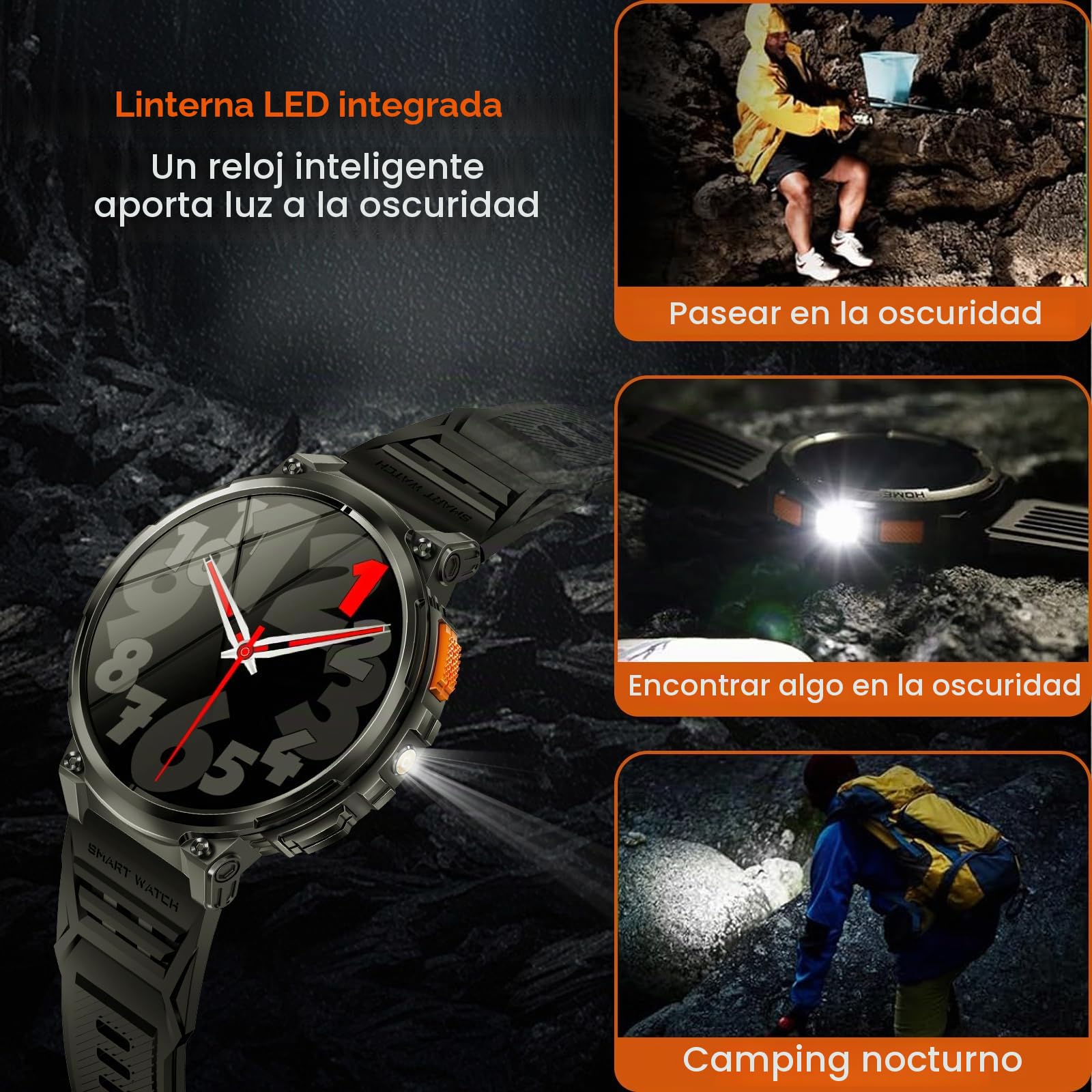 Reloj Inteligente Hombre - 1.85'' Smartwatch Hombres con Llamadas Bluetooth, LED Linterna, Monitor de 24/7 Pulsómetro SpO2 Sueño, 120 Modos Reloj Deportivos Hombre, IP68 Resistente al Agua