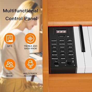 88 Key Full Size Hammer Weighted Digital Piano Keyboard, 88keys Hammer Action Weighted Electric Multi-Functional Keyboard piano with Stand, Pedal, Power Adapter for Beginner/Leanrner (Only Piano)