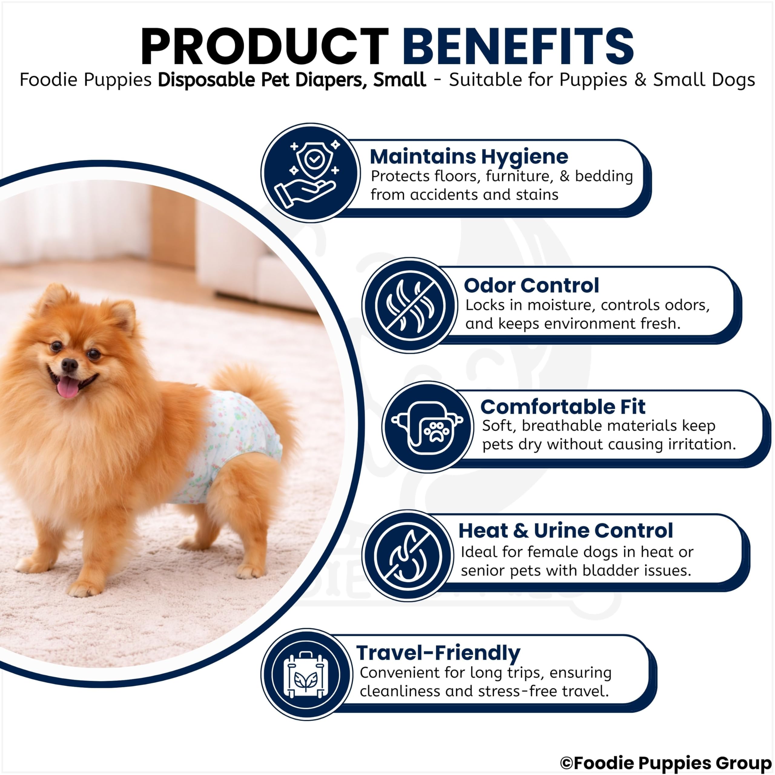 Foodie Puppies Disposable Pet Diapers for Dogs - (12Pcs, Small) | Comfortable Diaper Pants/Sanitary Cotton Underwear Nappy | Leak-Proof, Ultra-Absorbant, & Flexible | Daily Uses and Travelling Purpose 3