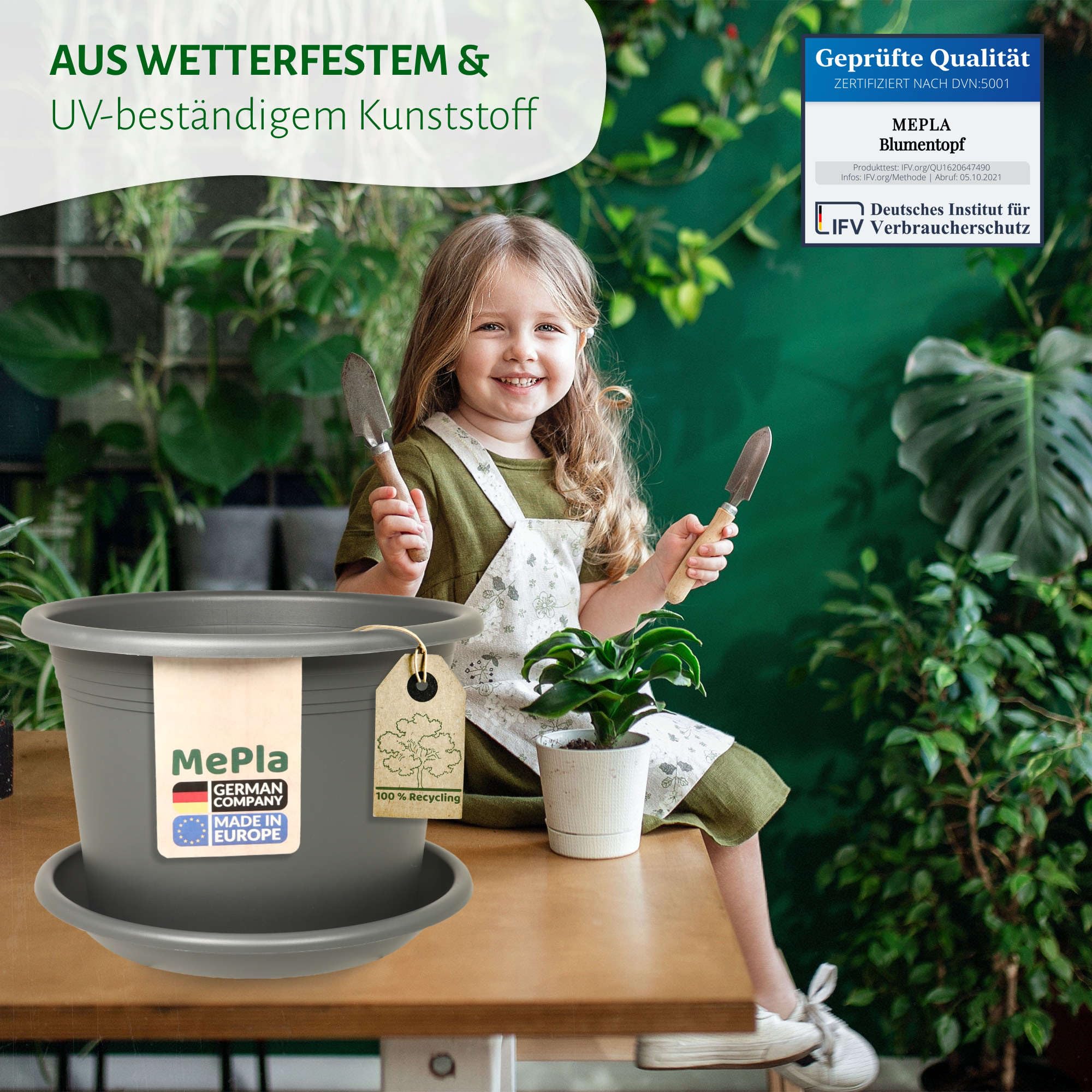 Mepra Lot de 2 Pots de Fleurs Cylindro + Soucoupe Assortie Set Kübel ø60 + US ø58 cm Anthracite