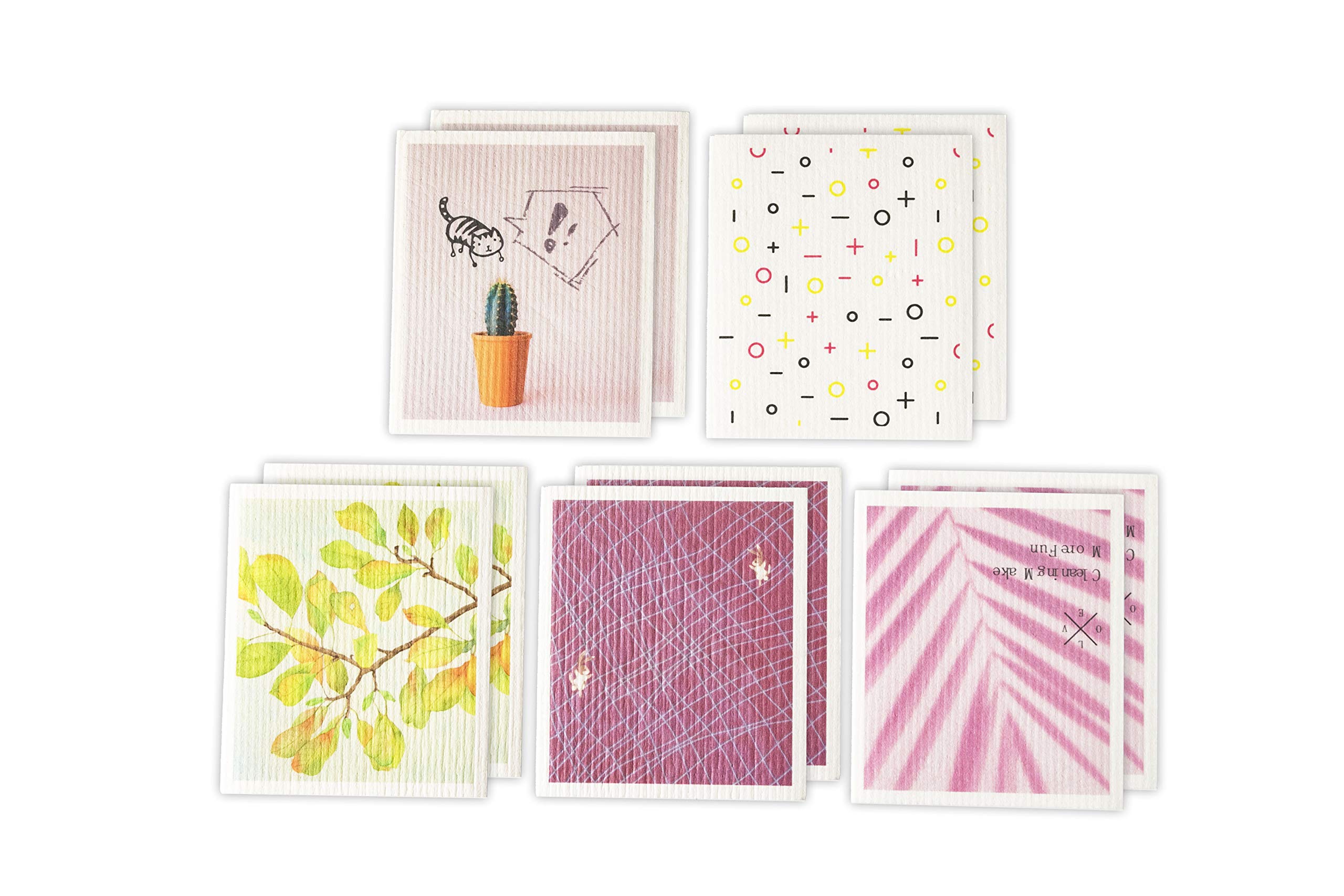 12APMSwedish Dishcloth, Eco-Friendly Cellulose Sponge Cloths Reusable Cleaning washCloths/rag for Kitchen, Pack of 10 (Assorted-Printed) (Assorted-Printed)