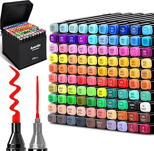 Marcadores a base de alcohol, 100 colores de dibujo artístico, juego de marcadores permanentes para niños y adultos, suministros para colorear,