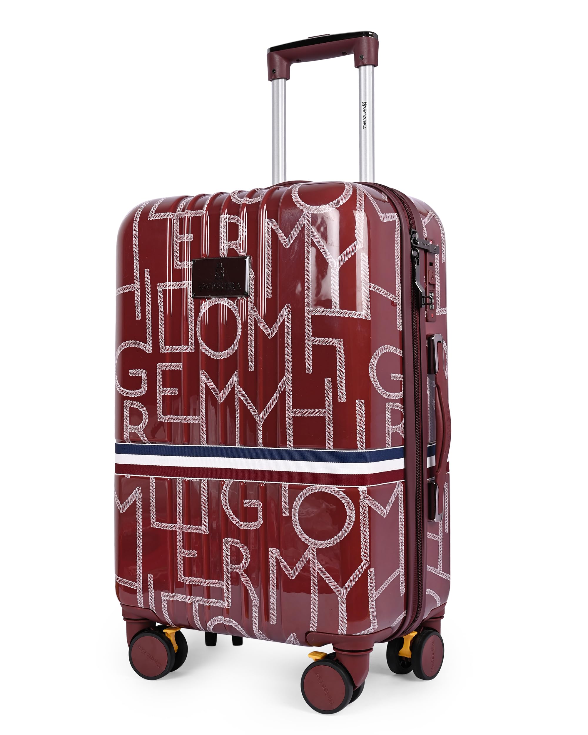 Hard Shell Printed Polycarbonate Trolley Suitcase, Stripe Pattern Trolley Bag for Travel/Travel Suitcase (Burgundy, Medium/65 Cms/24 Inch/Check in Luggage)-image-32