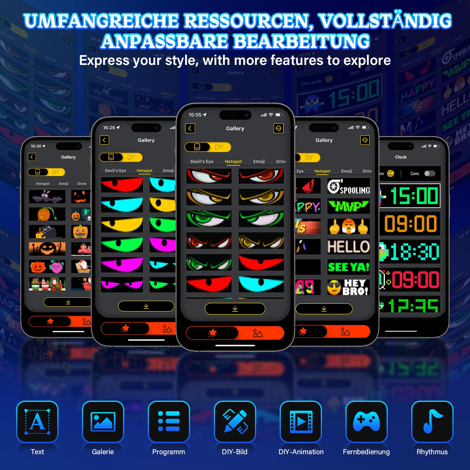 2 Stück Devil Eyes Light For LKW, Cars LED Auge Lichter (92*374mm), Programmierbare Flexible LED-Panel, Fernbedienung & Bluetooth APP-Steuerung, Geeignet für Autos, LKWs, Party, Billboard, Geschenke