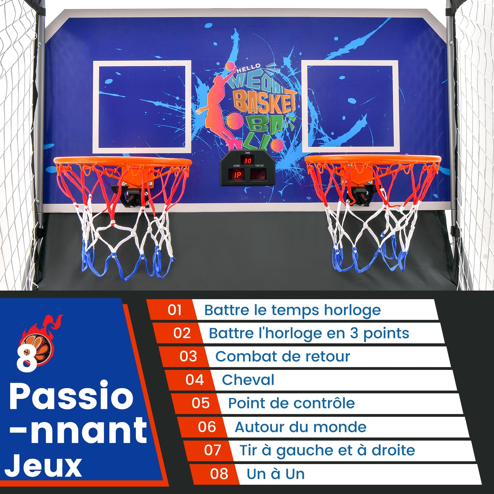 GOPLUS Jeu de Basketball Arcade Pliable, 2 Paniers et 4 Ballons, 8 Modes de Jeux, Capteur Électrique, LED Score, 4 Boutons de Fonctionnement, 207 x 108 x 205CM (Bleu+Vert GOPLUS Jeu de Basketball Arcade Pliable, 2 Paniers et 4 Ballons, 8 Modes de Jeux, Capteur Électrique, LED Score, 4 Boutons de Fonctionnement, 207 x 108 x 205CM (Bleu+Vert