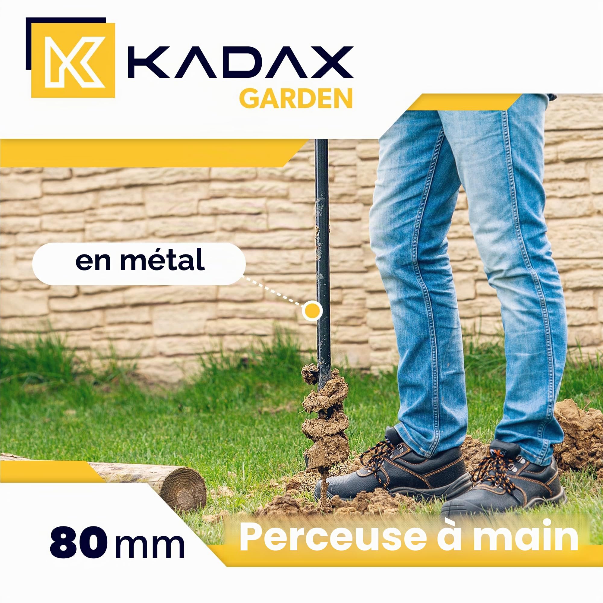 KADAX Tarière Manuelle avec Poignée en Métal, Outil de Jardinage à Main pour Creuser des Trous, Planter des Arbres et Installer des Clôtures (80 mm)