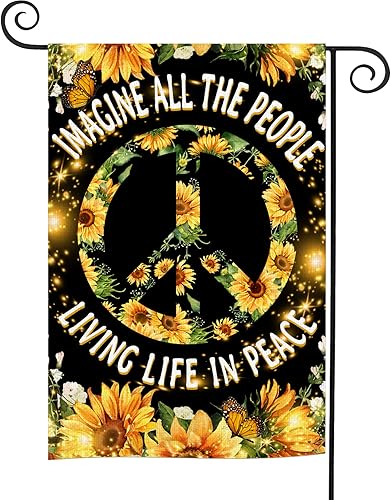 Glawry Bandera de jardín de girasol hippie de doble cara de 12 pulgadas de ancho x 18 pulgadas de largo, bandera vertical pequeña para decoración al