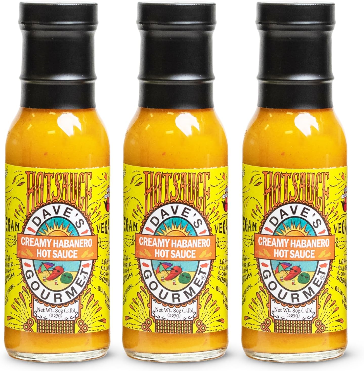 Creamy Habanero Hot Sauce - Moderately Spicy Creamy Texture - Hot Sauce for Tacos, Grilled Meats, and Dips - Habanero Sauce With Red Jalapeño And Lime Juice - 8oz Bottles (Pack of 3)