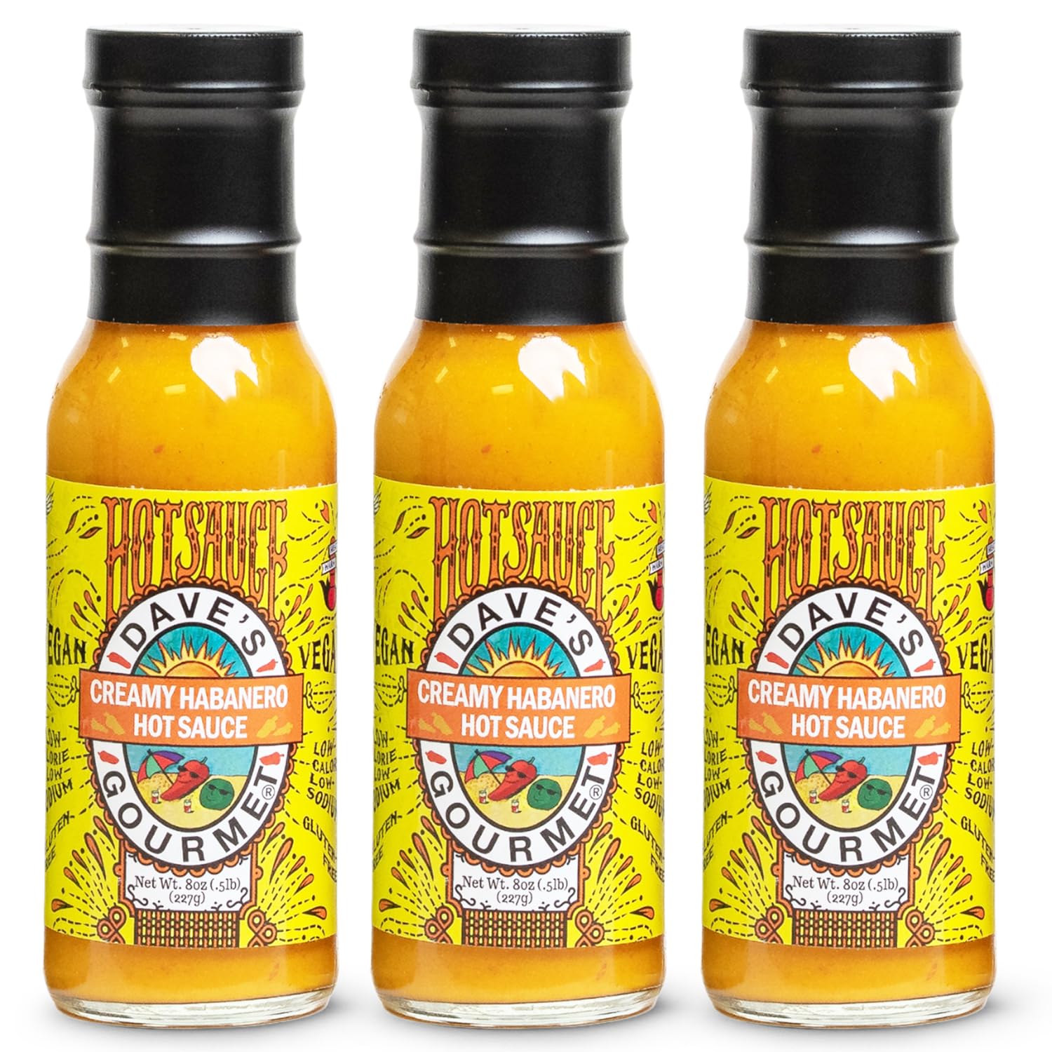 Creamy Habanero Hot Sauce - Moderately Spicy Creamy Texture - Hot Sauce for Tacos, Grilled Meats, and Dips - Habanero Sauce With Red Jalapeño And Lime Juice - 8oz Bottles (Pack of 3)