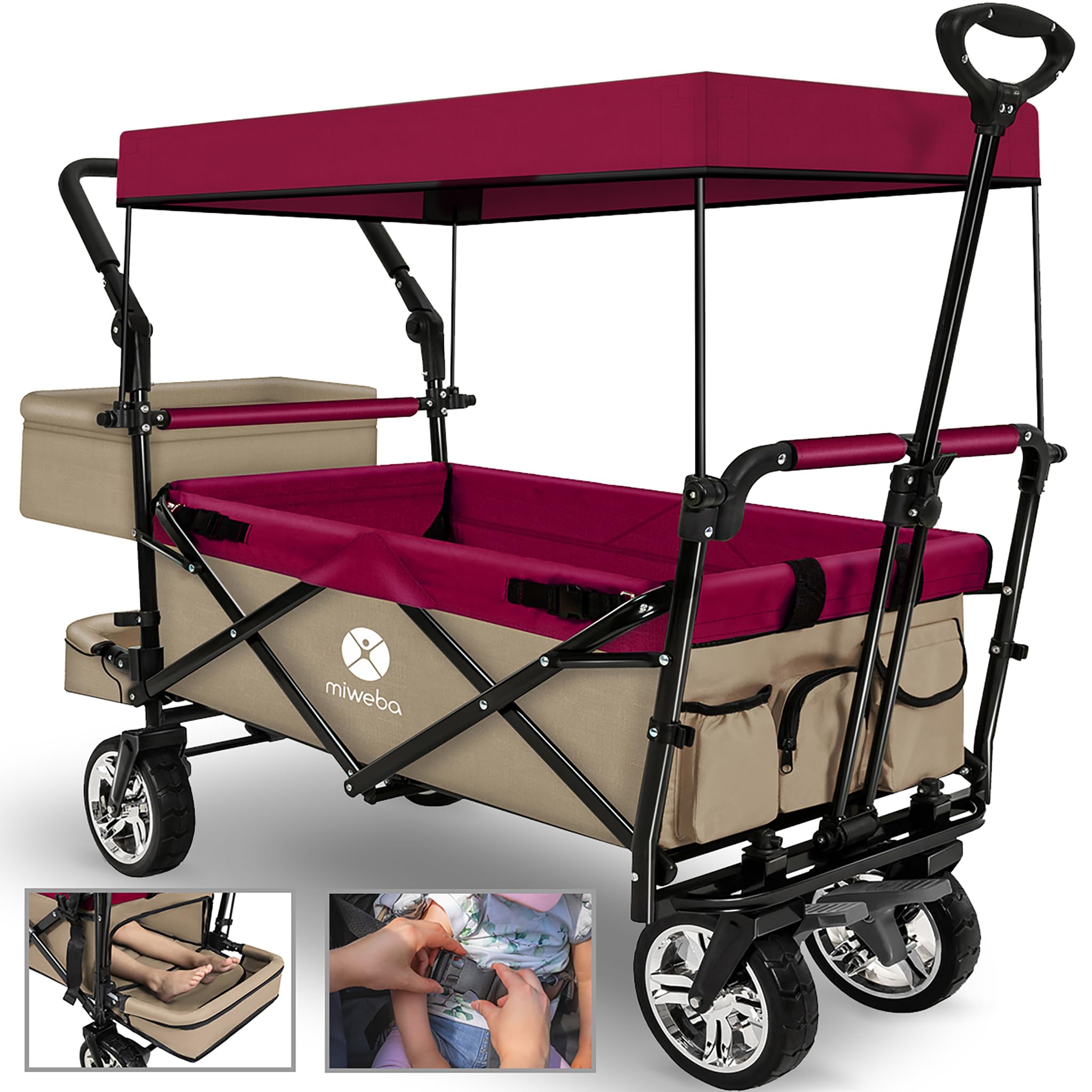 Miweba Chariot pour Enfants MB-20 - Chariot Pliable - Système de Harnais à 2X 3 Points - Frein de Stationnement - Roues en Caoutchouc Dur - Pare-Soleil avec Protection UV (LSF25)