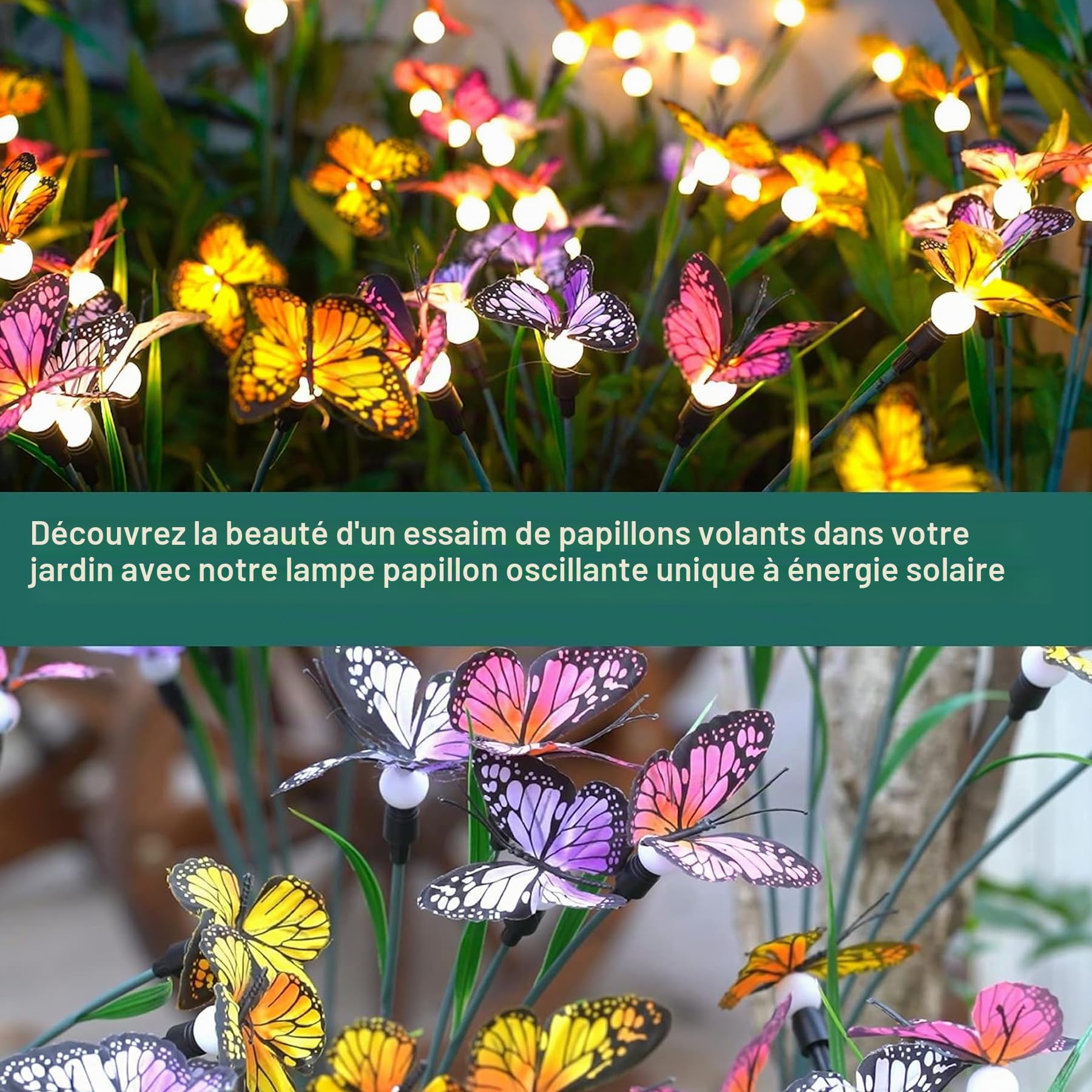 VEEKAY Lumière Solaire Jardin,4 Pièces 24LED Papillon Lampe Solaire Extérieure,IP65 Étanche,Lumières Solaires Lucioles,pour Jardin, Passage, Anniversaire, Décoration de Fête,Solar Firefly Light