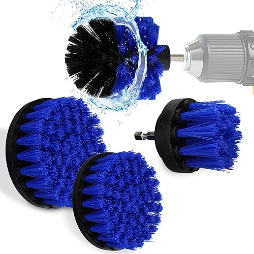 ABN Power Scrubber - Juego de cepillos de limpieza para taladro de 14 pulgadas, 4 piezas de cerdas azules Med para ducha, limpiador de zócalo, juego