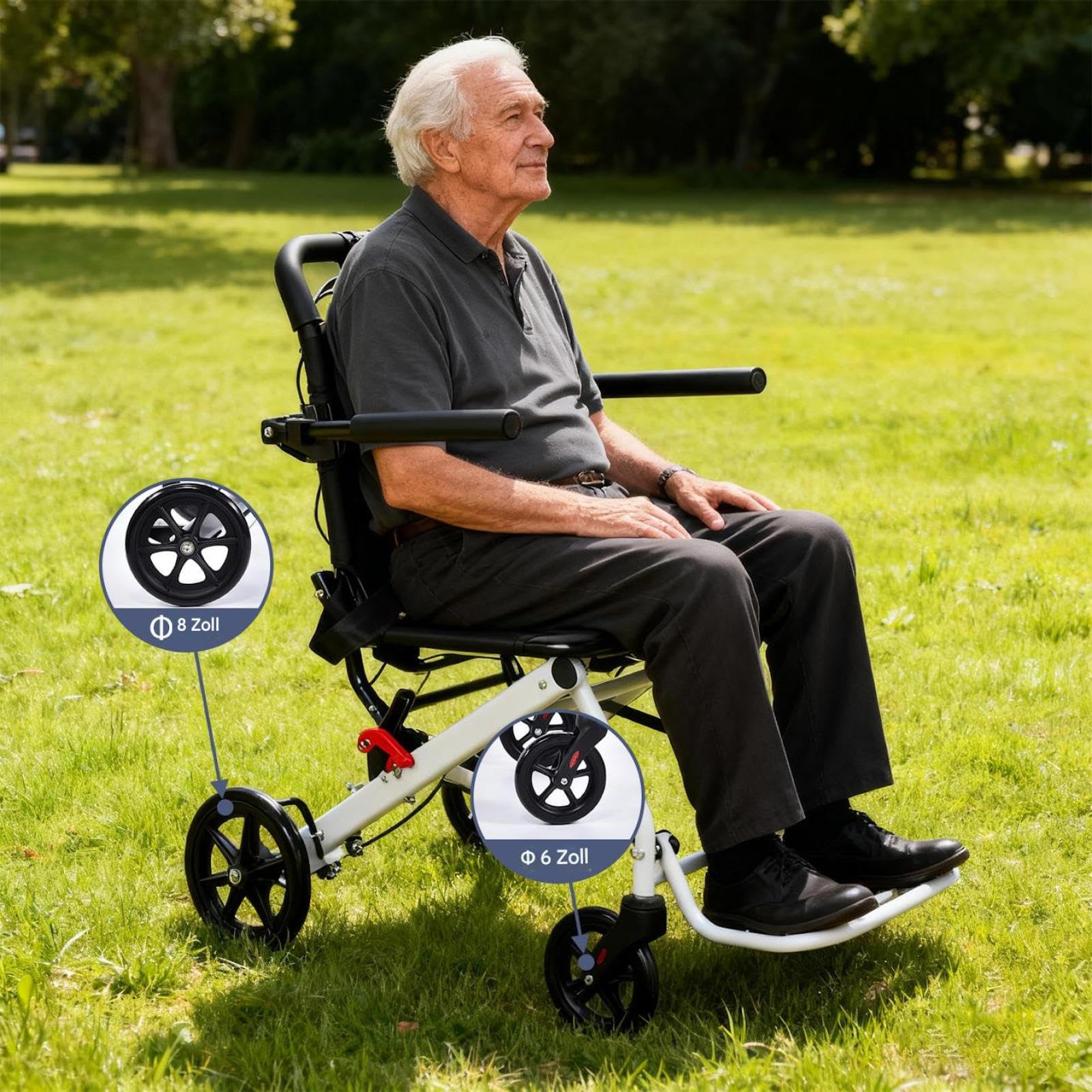 Silla de ruedas plegable de 8,2 kg – Silla de ruedas ligera con freno de mano, silla de ruedas para personas mayores y ancianos, soporta 100 kg, ayuda compacta para movilidad interior y exterior