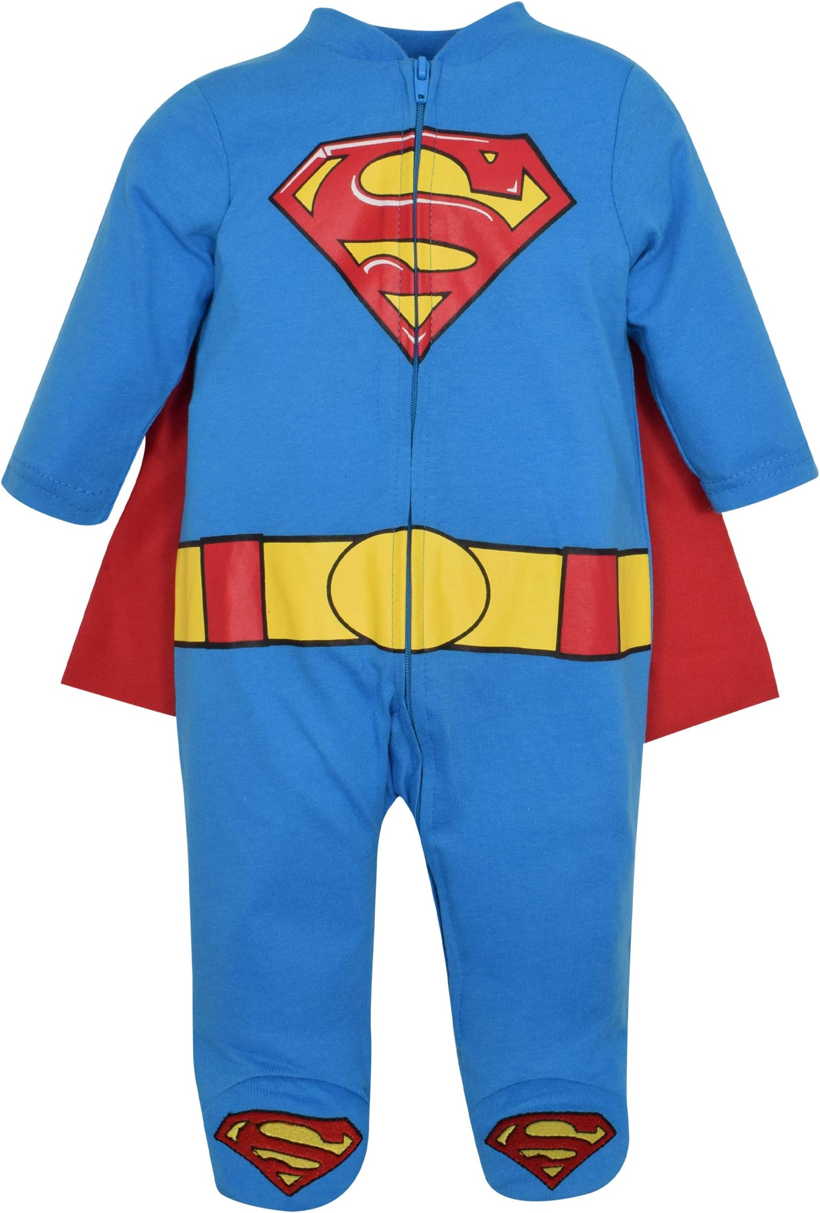 Justice League Batman Superman Lightweight Breathable Baby Zip Up Costume Coverall with Cape Newborn to Kid