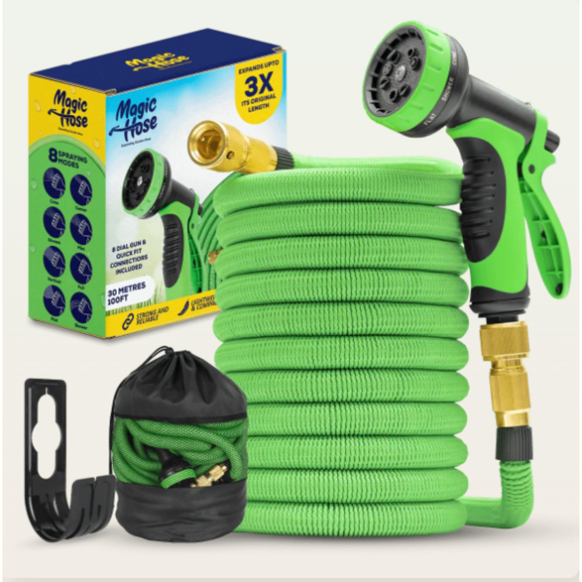 Magic Hose Expandable Garden Hose Pipe Spray Gun Jet Wash Hosepipe 10 Pattern Nozzles Pressure Washer Gun Retractable Expanding Flexi Hozelock Garden Hose Connector 3/4" 1/2" Size (200FT / 60 Meters)
