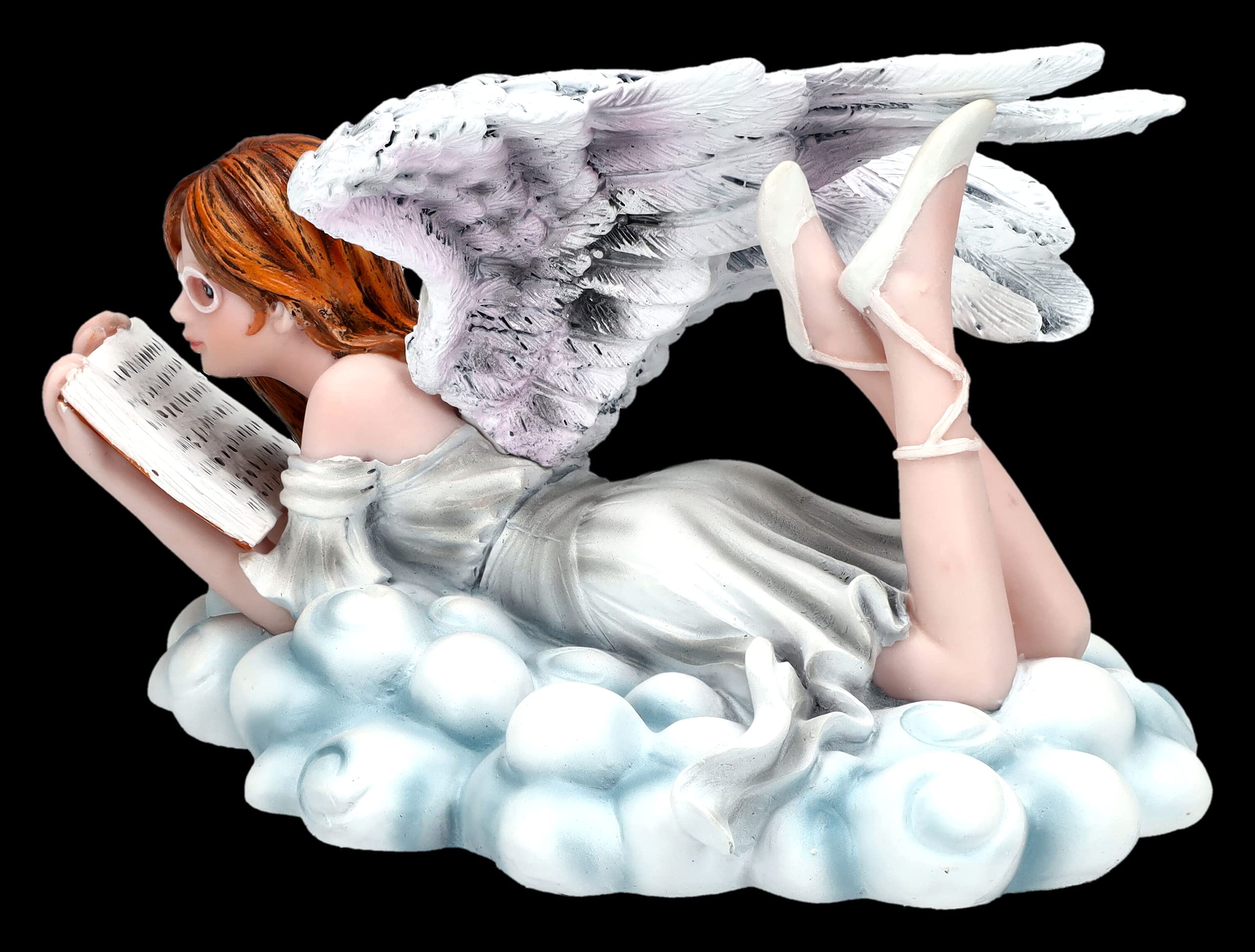 Figura de ángel de fantasía lee libro en la nube 13 cm | Estatua de hadas elfo - Sencillo celestial