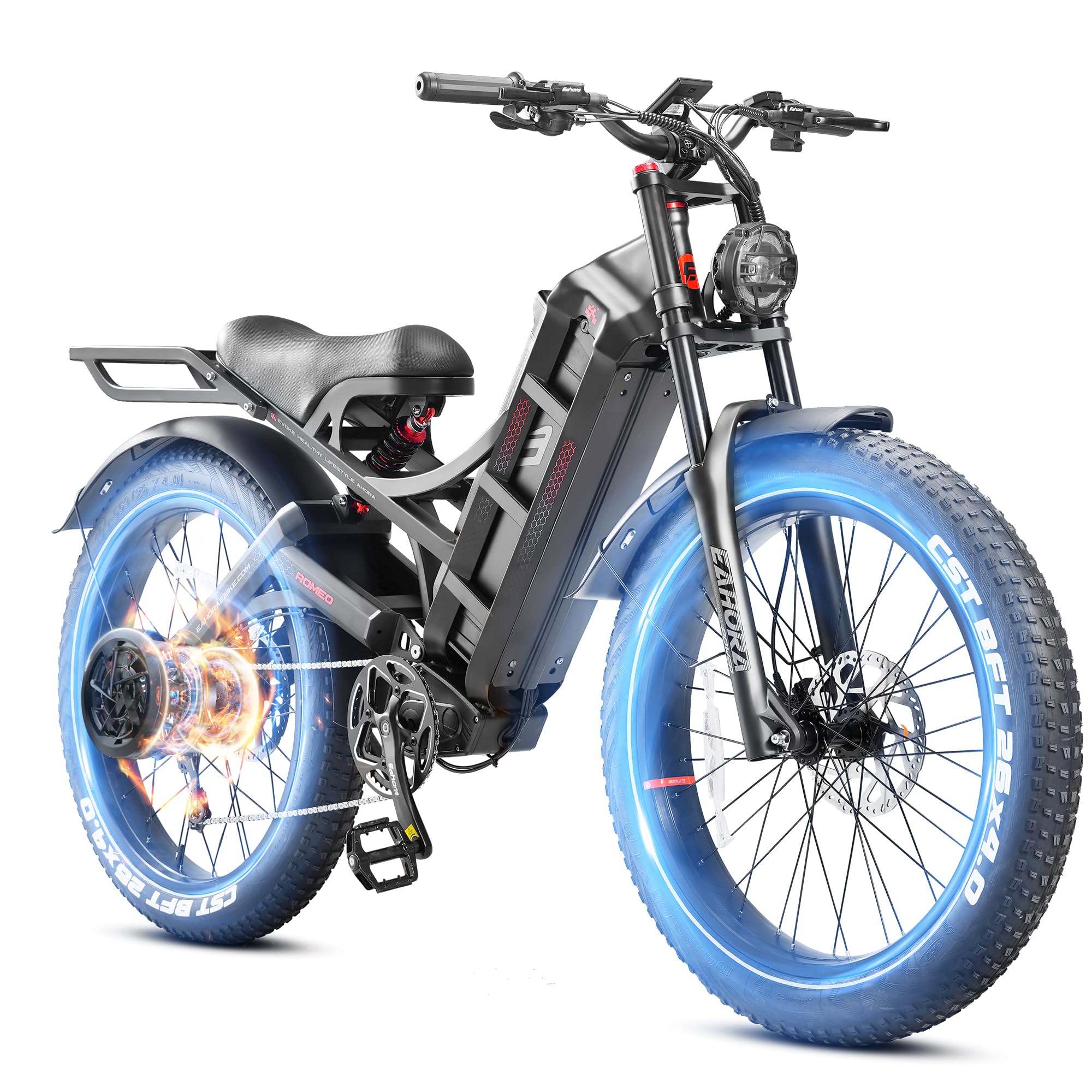 Romeo Pro 2 1600W/4000W Electric Bike for Adults 52V 60AH/70AH Long Range Dual Motor Electric Mountain Bike Dual Hydraulic Brakes Full Suspension EBike Colorful Display Electric Bicycle