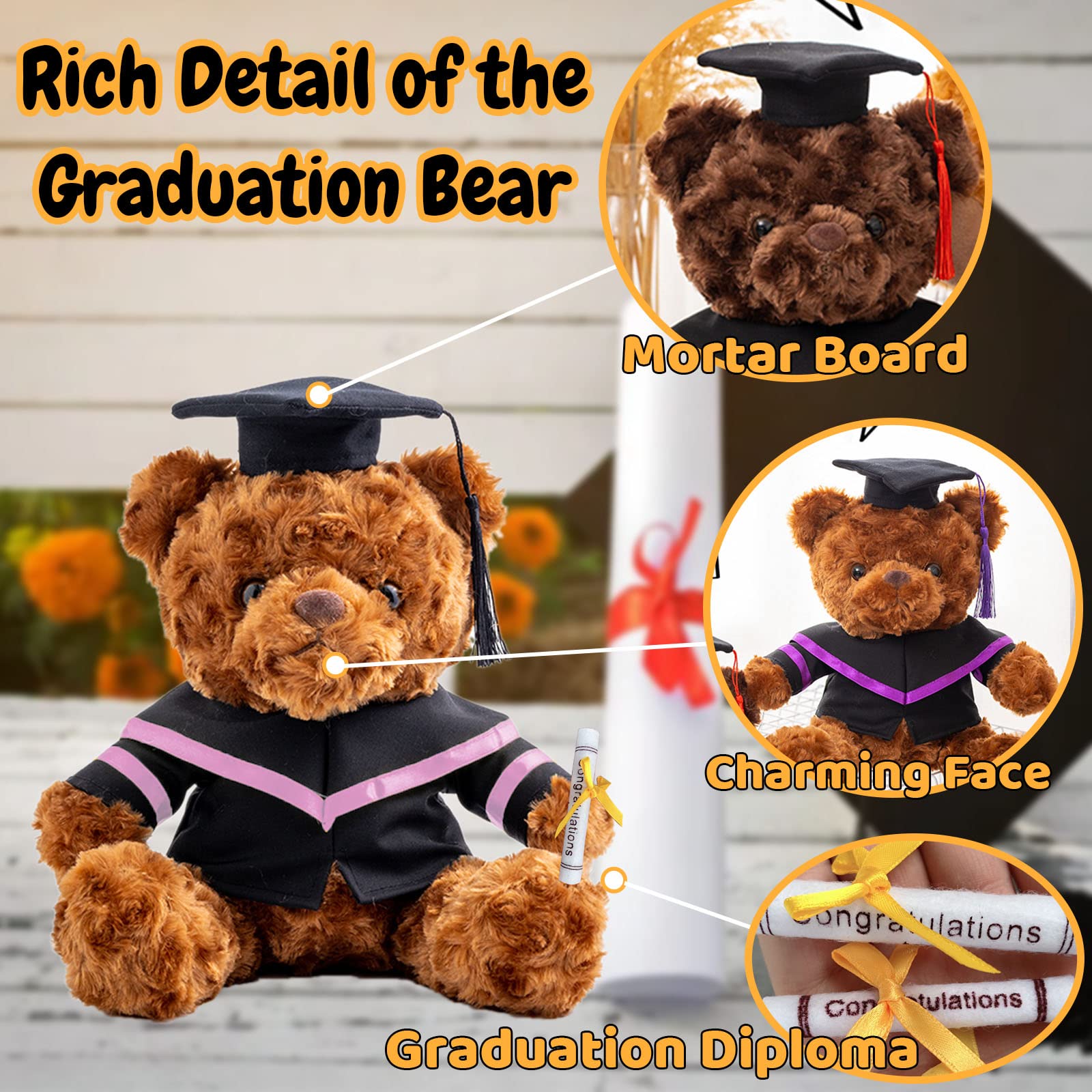 Personalized Graduation Bear Class Of 2025 - Custom Text/Name/Date, 8 Inch Stuffed Animal With Cap & Diploma - View #2