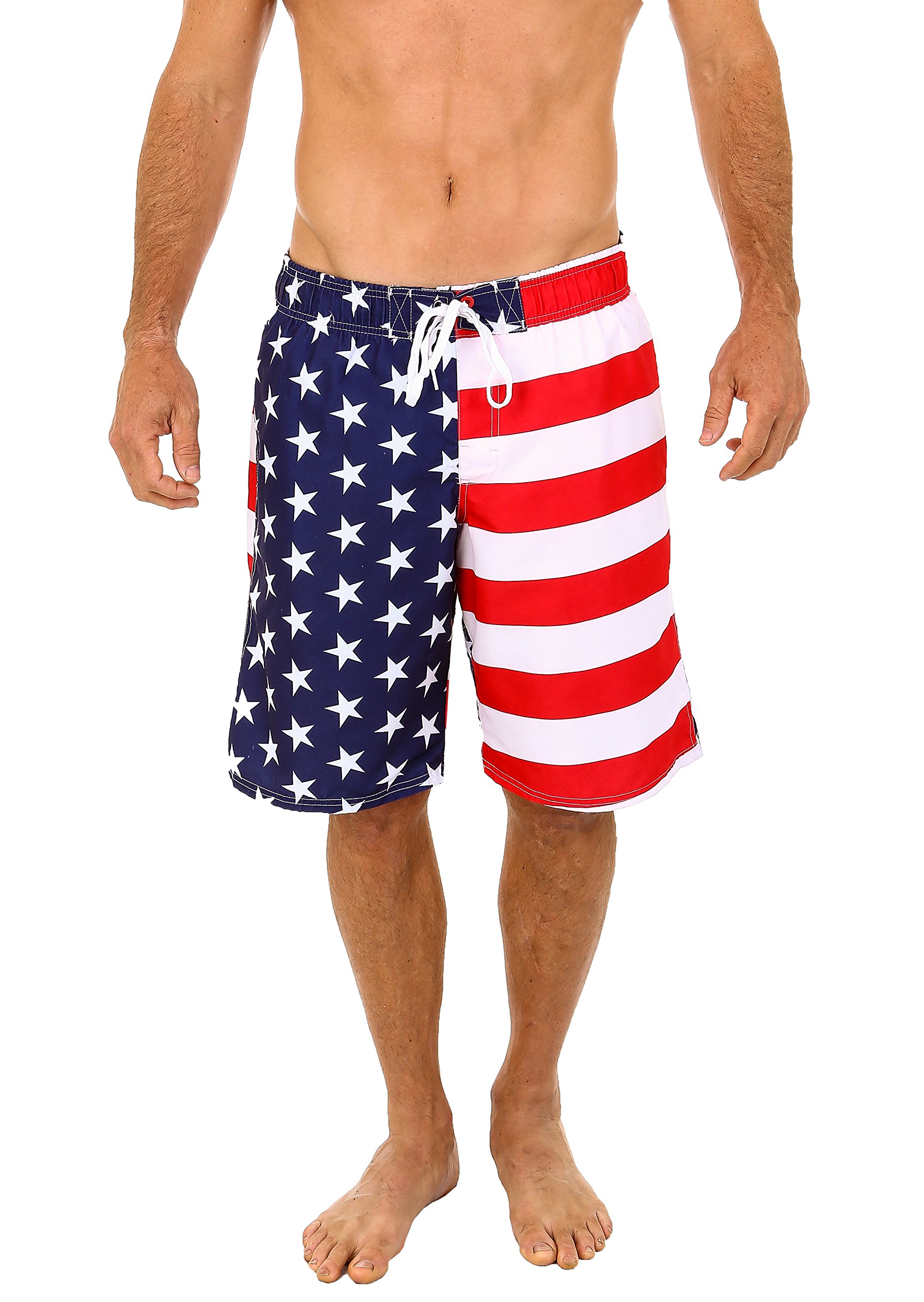 UZZI Men's Patriotic USA American Flag Swim Trunks L